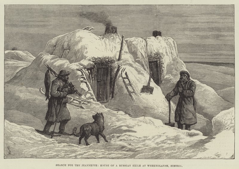 Zoektocht naar de Jeannette, huis van een Russische balling in Werkholansk, Siberië door Johann Nepomuk Schonberg