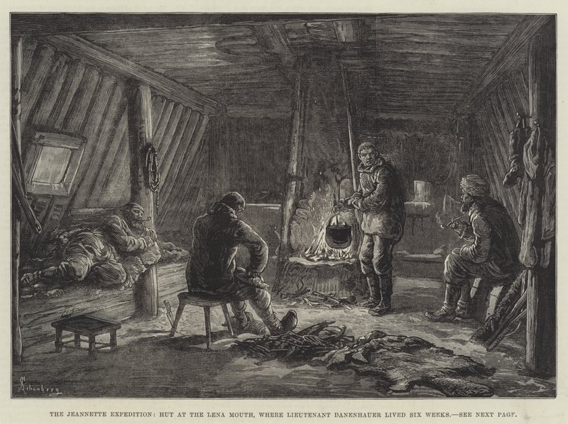 De Jeannette Expeditie, Hut bij de Lena Monding, waar Luitenant Danenhauer Zes Weken Leefde door Johann Nepomuk Schonberg