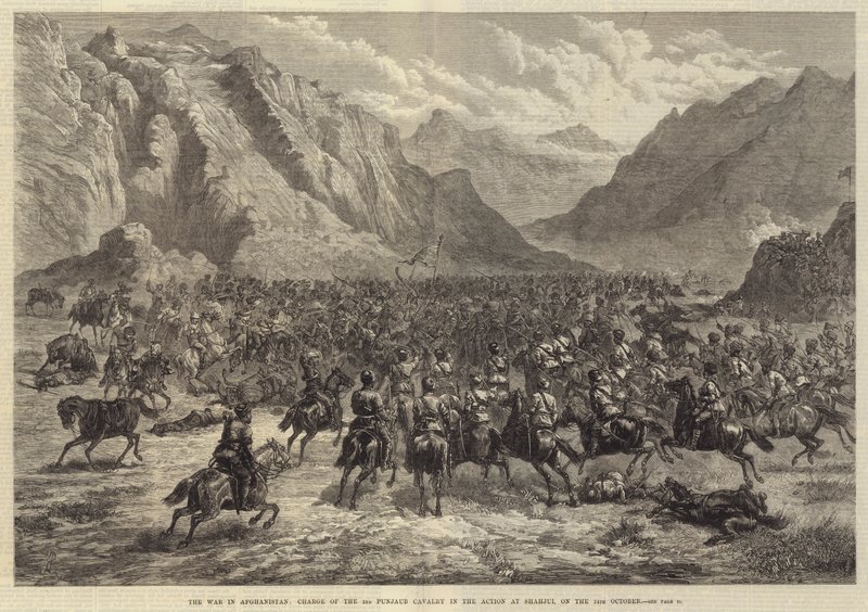 De Oorlog in Afghanistan, Aanval van de 2e Punjaub Cavalerie in de Actie bij Shahjui, op 24 oktober door Johann Nepomuk Schonberg