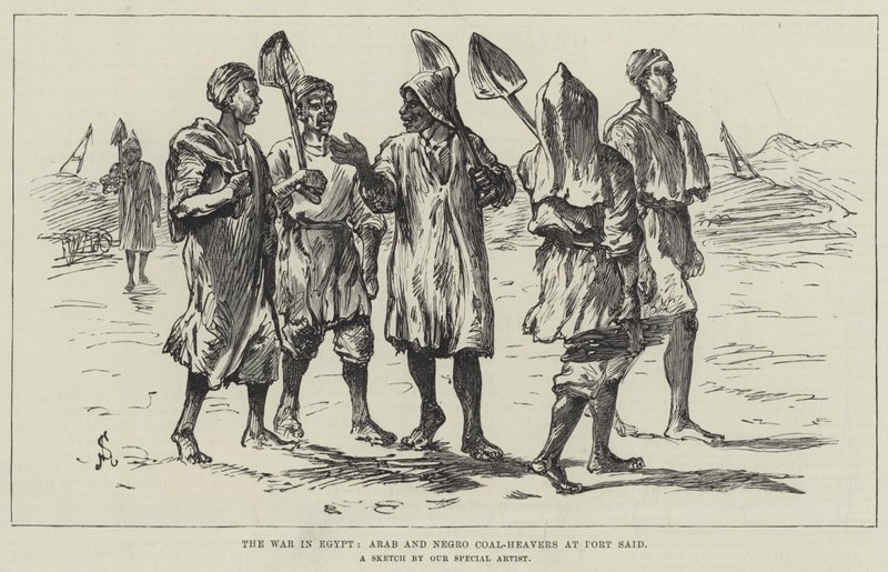 De oorlog in Egypte, Arabische en zwarte kolensjouwers in Port Said door Johann Nepomuk Schonberg