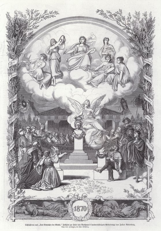 Laatste scène uit De Ontwaking van de Kunsten, viering van de honderdste verjaardag van Beethoven, door Julius Rodenberg door Johann Paul Adolf Kiessling