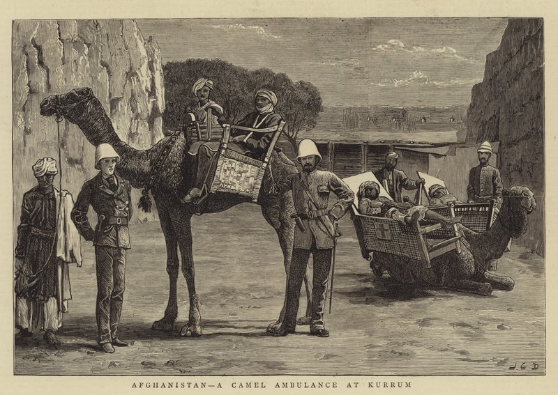 Afghanistan, een kameelambulance in Kurrum door John Charles Dollman