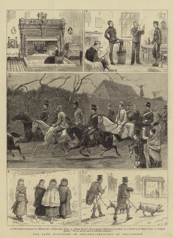 De Land Agitatie in Ierland, Schetsen in Ballinrobe door John Charles Dollman