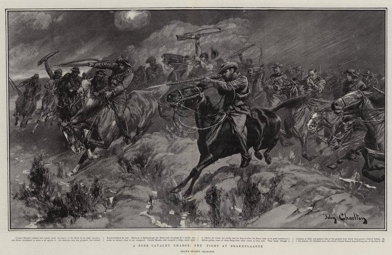 Een Boeren Cavalerie Aanval, het Gevecht bij Brakenlaagte door John Charlton