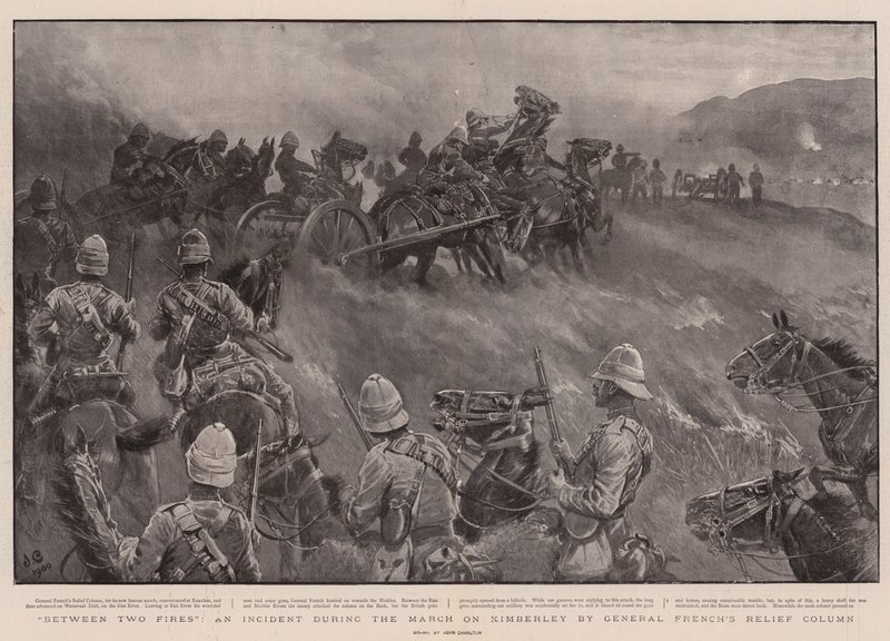 Tussen Twee Vuren, een Incident tijdens de Mars naar Kimberley door de Hulptroep van Generaal French door John Charlton