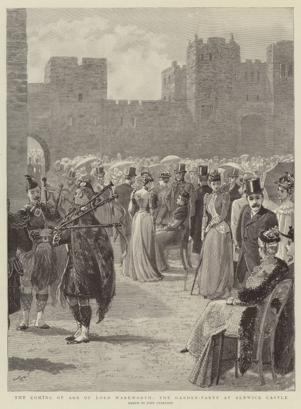 De meerderjarigheid van Lord Warkworth, het tuinfeest bij Alnwick Castle door John Charlton