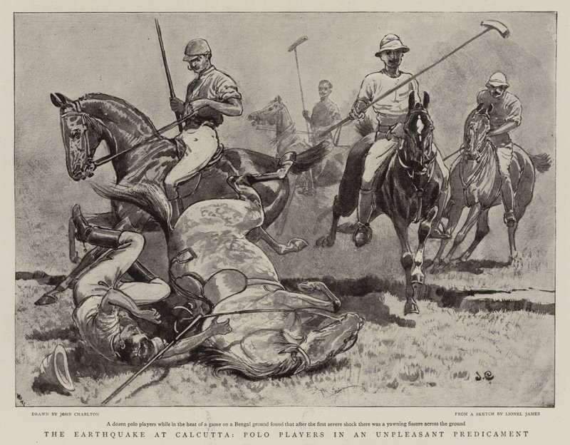De aardbeving in Calcutta, polospelers in een onaangename situatie door John Charlton