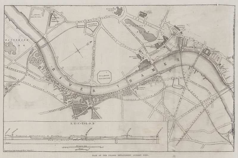 Plan van de Thames Embankment, Surrey Side door John Dower