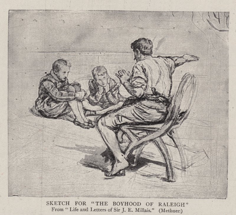 Schets voor De Jeugd van Raleigh door John Everett Millais