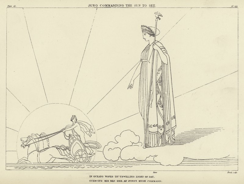 Juno beveelt de zon om onder te gaan door John Flaxman