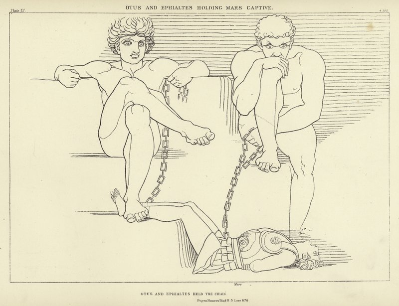 Otus en Ephialtes houden Mars gevangen door John Flaxman