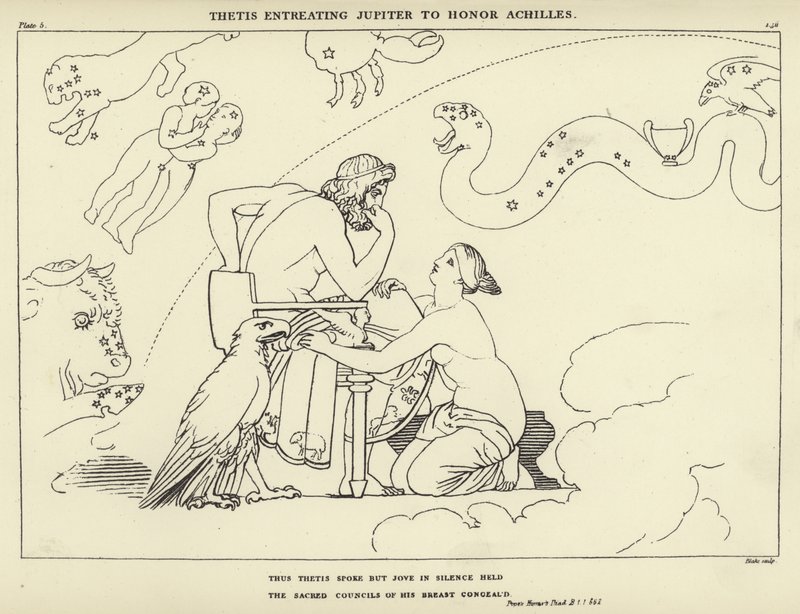 Thetis smeekt Jupiter om Achilles te eren door John Flaxman