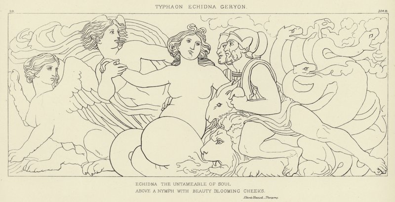 Typhaon, Echidna, Geryon door John Flaxman