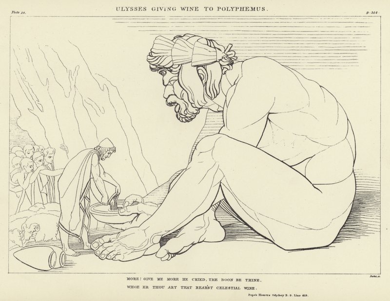 Ulysses geeft Wijn aan Polyphemus door John Flaxman