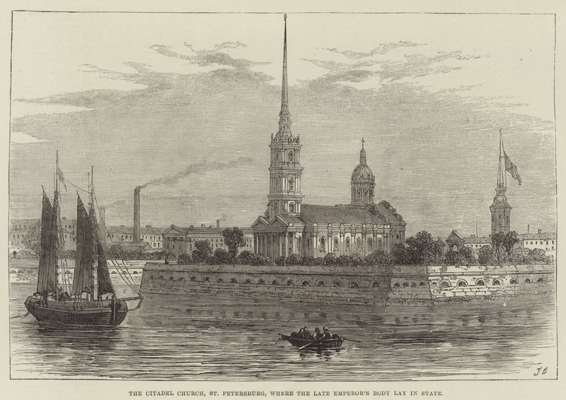 De Citadelkerk, St. Petersburg, waar het lichaam van de overleden keizer lag opgebaard door John Gilbert