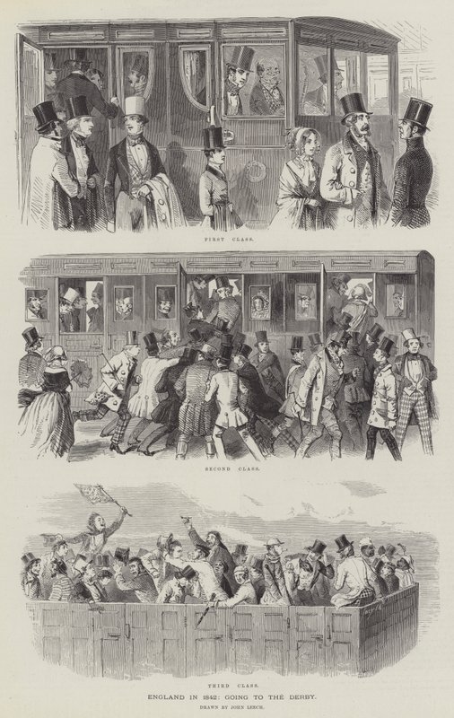 Engeland in 1842, op weg naar de Derby door John Leech