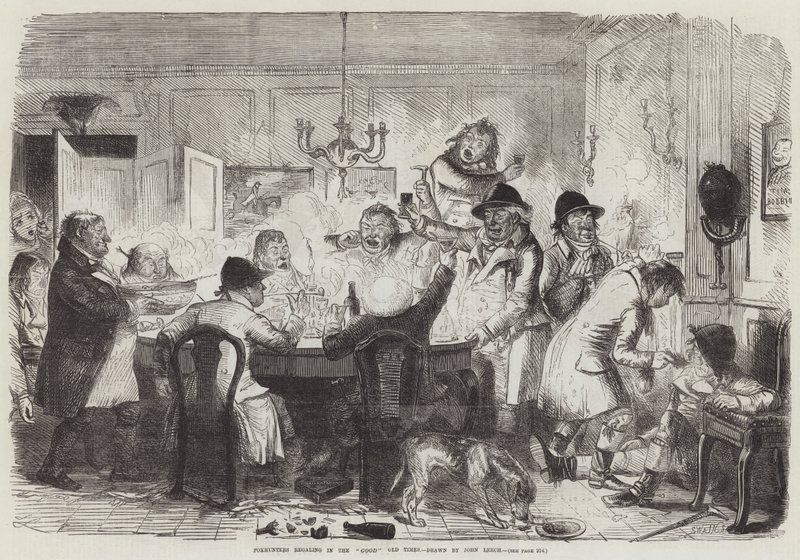 Vossenjagers die zich vermaken in de Goede Oude Tijden door John Leech