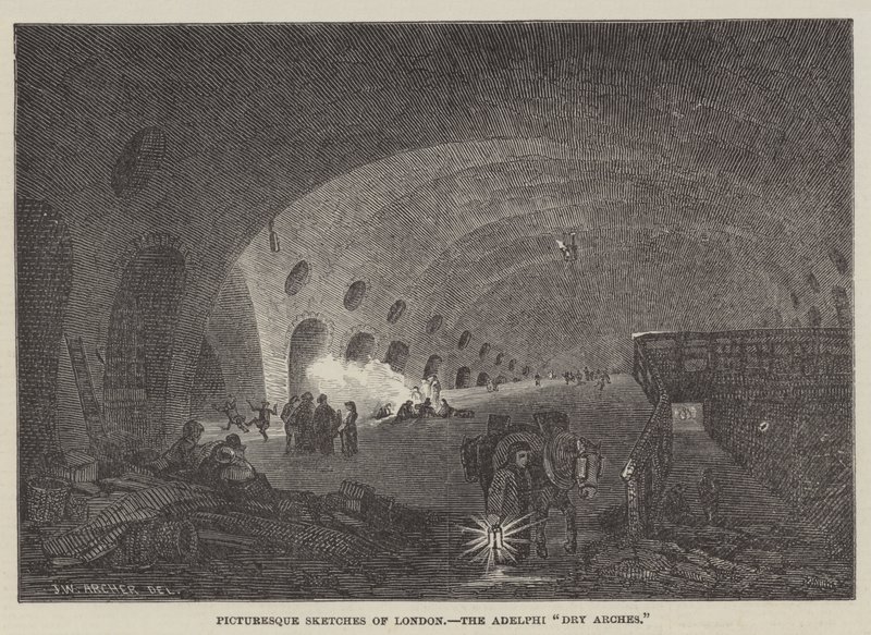 Pittoreske schetsen van Londen, De Adelphi Droge Bogen door John Wykeham Archer