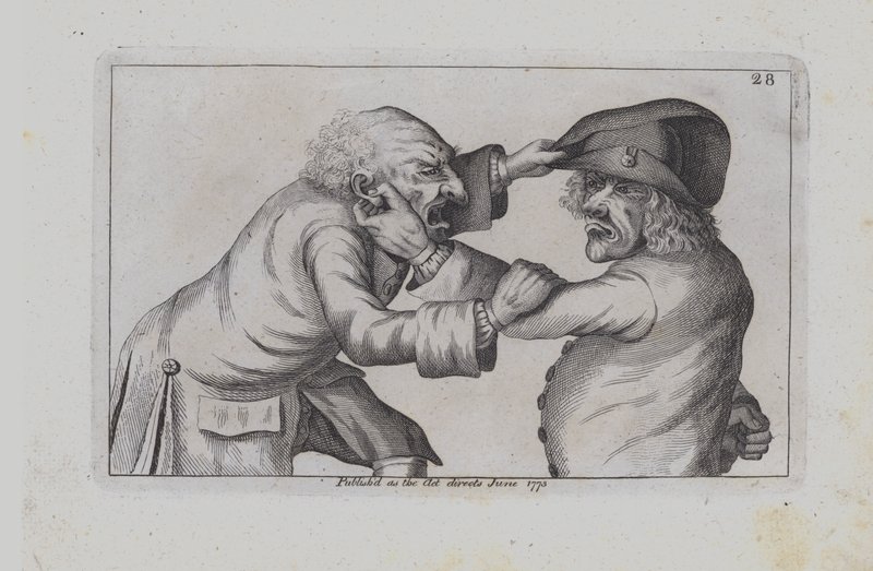 Twee boze mannen vechten met elkaar (gravure) door John  Collier