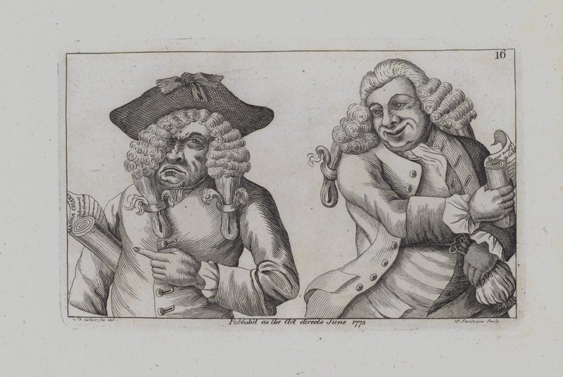 Twee pruikdragende mannen parodiëren de Magna Carta (gravure) door John  Collier