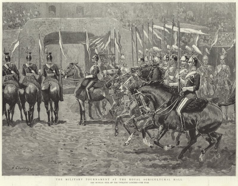 Het Militaire Toernooi in de Royal Agricultural Hall (gravure) door John (after) Charlton
