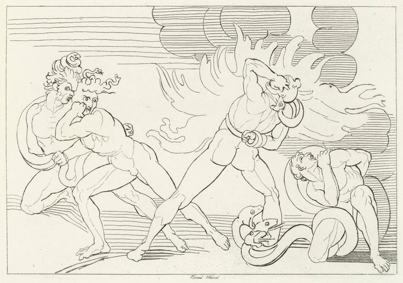 De Vurige Slangen, Inferno, Canto 24 (gravure) door John (after) Flaxman