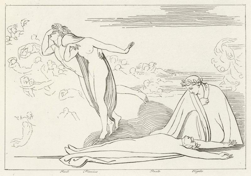 De Geliefden Gestraft, Inferno, Canto 5 door John (after) Flaxman