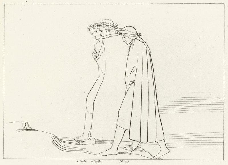De Ontmoeting met Statius, Louteringsberg, Canto 21 (gravure) door John (after) Flaxman