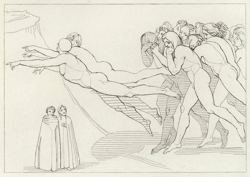 Het Gebied van Egoïsme, Vagevuur, Canto 18 (gravure) door John (after) Flaxman