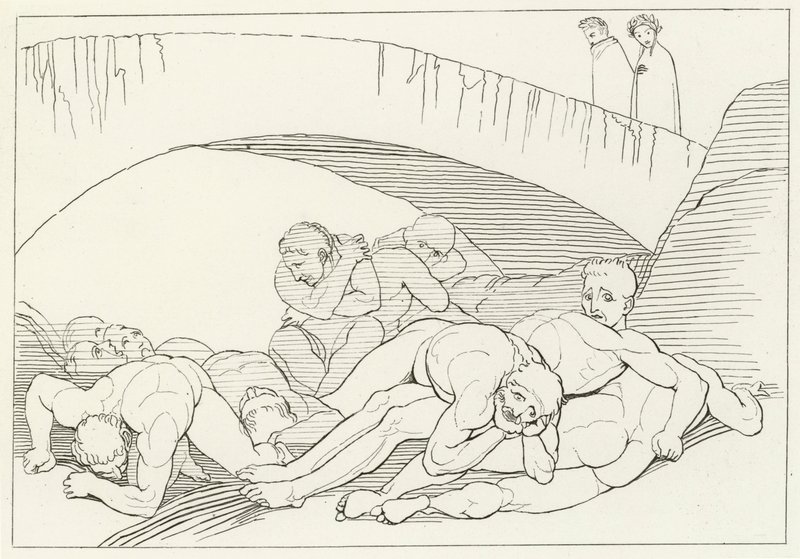 De vallei van ziekte, Inferno, Canto 29 door John (after) Flaxman