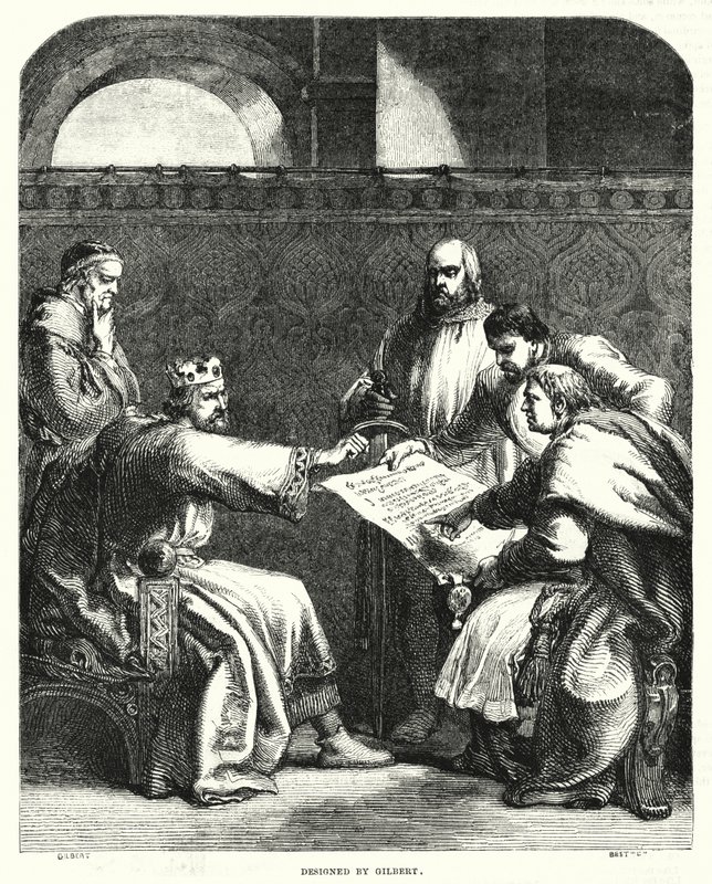 Koning Jan weigert de Magna Charta te ondertekenen in Oxford, in 1215 door John (after) Gilbert