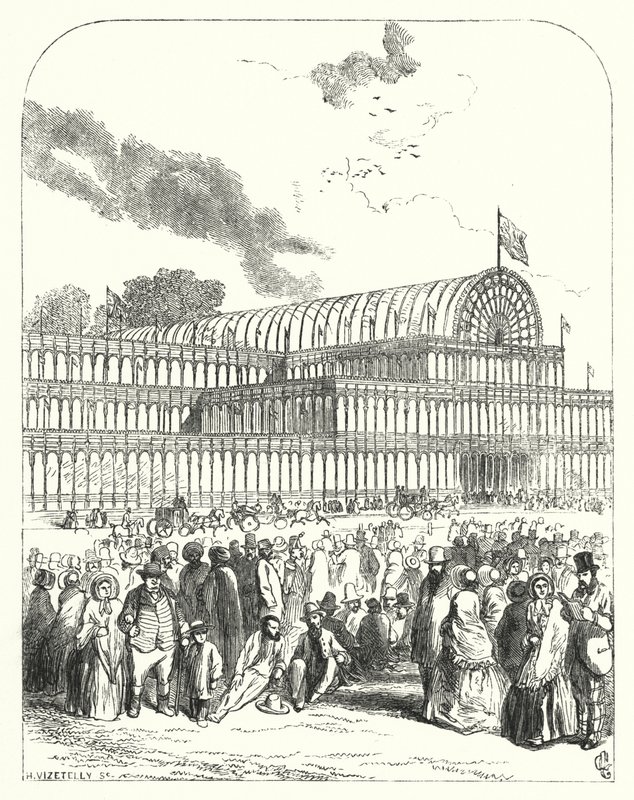 Het Crystal Palace in Hyde Park, Londen, locatie voor de Grote Tentoonstelling van 1851, ontworpen door Joseph Paxton en Charles Fox door John (after) Gilbert