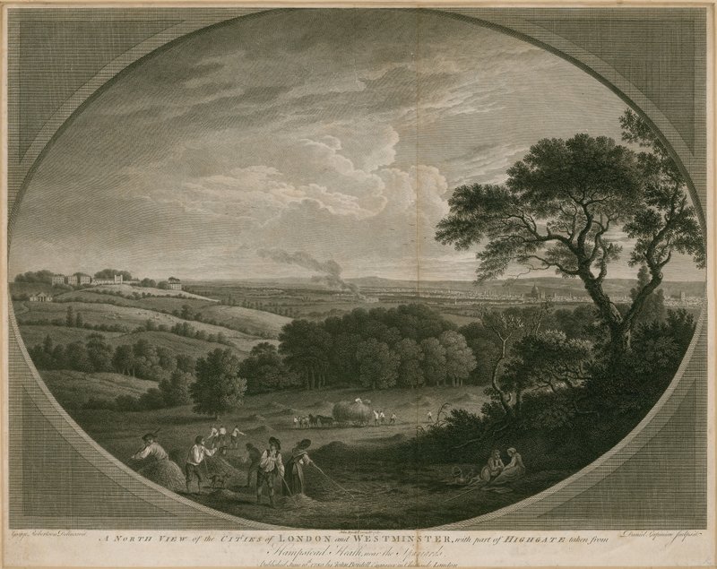 Een noordelijk uitzicht op de steden Londen en Westminster met een deel van Highgate door John Boydell