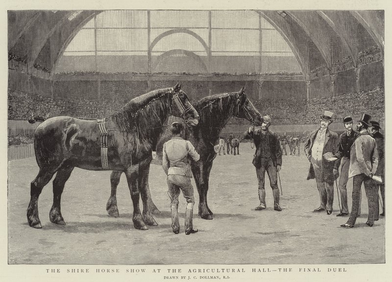 Het Shire Horse Show in de Agricultural Hall, het laatste duel door John Charles Dollman