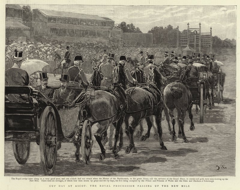 Cup Day op Ascot, de Koninklijke Processie passeert de New Mile door John Charlton