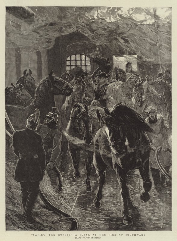 Het Redden van de Paarden, een Scène bij de Brand in Southwark door John Charlton