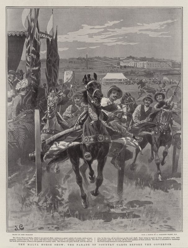 De Malta Paardenshow, de parade van landkarren voor de gouverneur door John Charlton