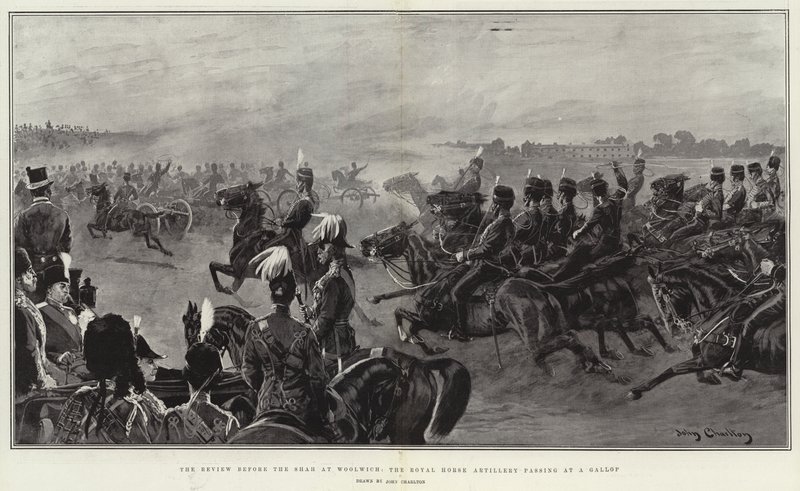 De recensie voor de sjah in Woolwich, de Royal Horse Artillery passeert in galop door John Charlton