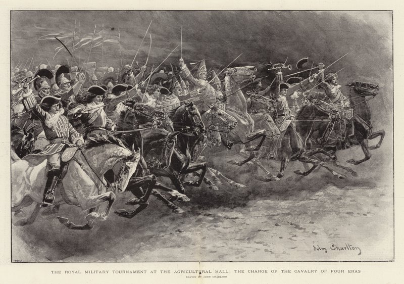 Het Koninklijk Militaire Toernooi in de Landbouwhal, de Aanval van de Cavalerie van Vier Tijdperken door John Charlton