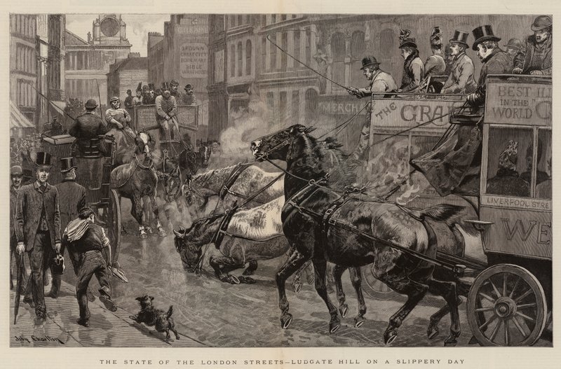 De Staat van de Londense Straten, Ludgate Hill op een Gladde Dag door John Charlton