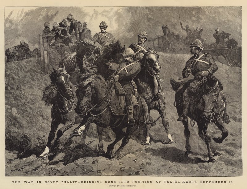 De Oorlog in Egypte, Halt!, het in Positie Brengen van Kanonnen bij Tel-el-Kebir, 13 september door John Charlton