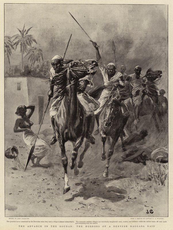 De opmars in de Soedan, de Verschrikkingen van een Dervish Baggara Aanval door John Charlton