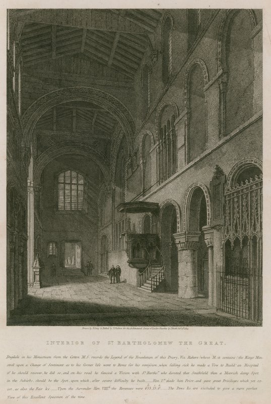 Interieur van de kerk van St Bartholomew the Great door John Coney