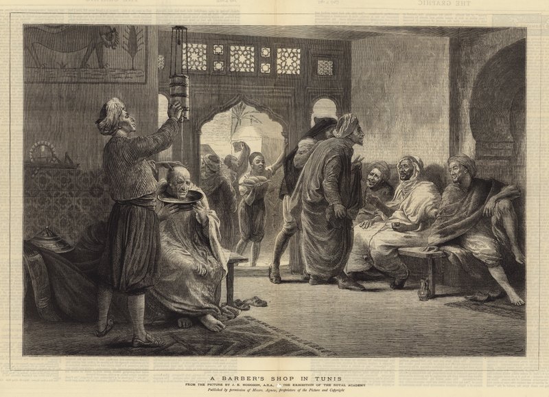 Een kapperszaak in Tunis door John Evan Hodgson