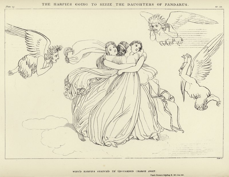De Harpijen gaan de dochters van Pandarus grijpen door John Flaxman
