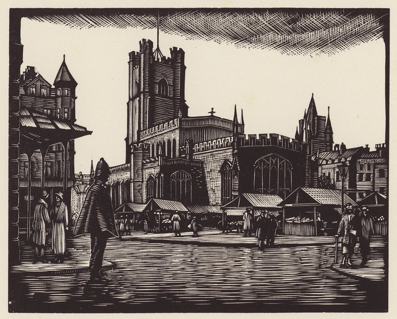Cambridge: De markt (houtsnede) door John Frederick Greenwood