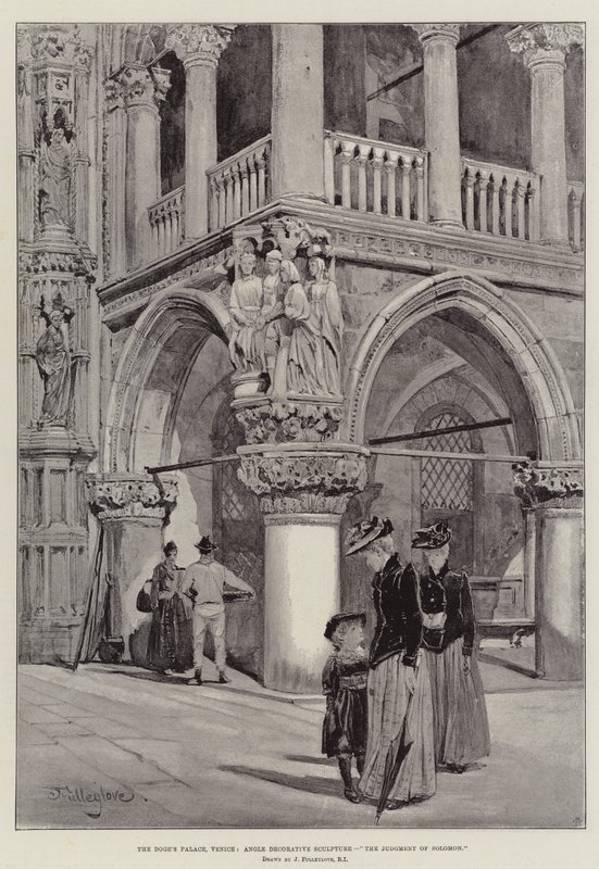 Het Dogenpaleis, Venetië, Hoekdecoratieve Sculptuur, Het Oordeel van Salomo door John Fulleylove