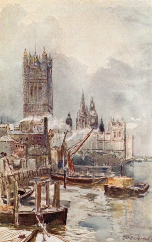 De nieuwe parlementsgebouwen, vanaf de rivier door John Fulleylove