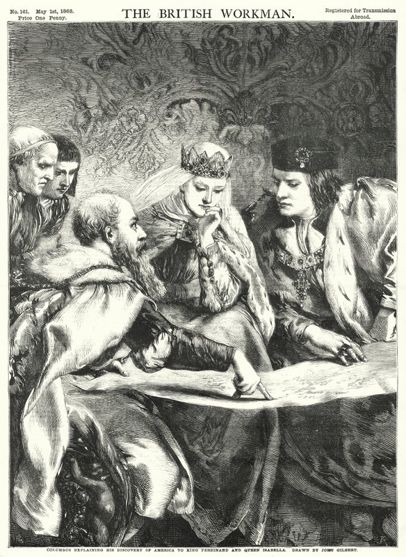 Columbus legt zijn Ontdekking van Amerika uit aan Koning Ferdinand en Koningin Isabella door John Gilbert