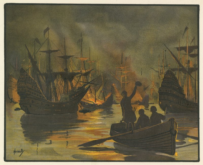 De onoverwinnelijke Armada aangevallen door branders door John Hassall